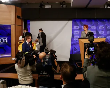 Press club refers banner incident to federal police – as it happened