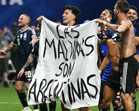 ‘Malvinas are Argentinian’: World Cup holders celebrate win over England with Falklands banner